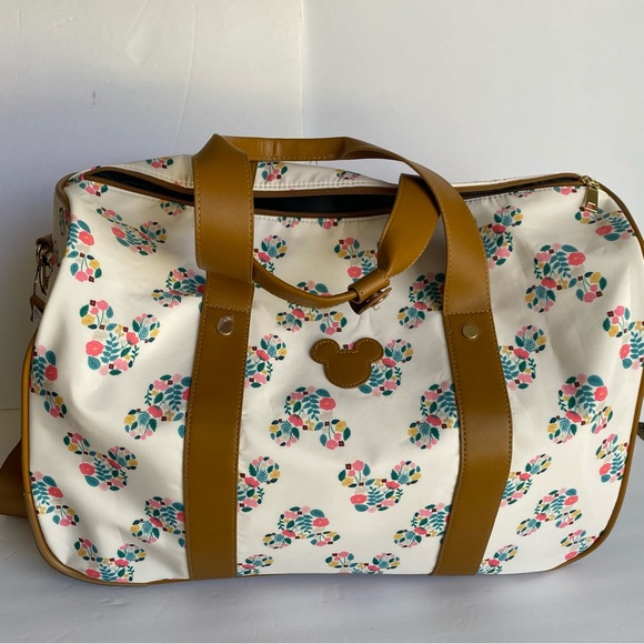 Disney Mickey Mouse Bioworld Floral Travel Duffel Bag Zipper Wheels Handle NWT - Picture 1 of 16
